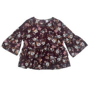 Time And Tru Floral 3/4 Bell Sleeves Empire Waist Top Size Medium Women’s